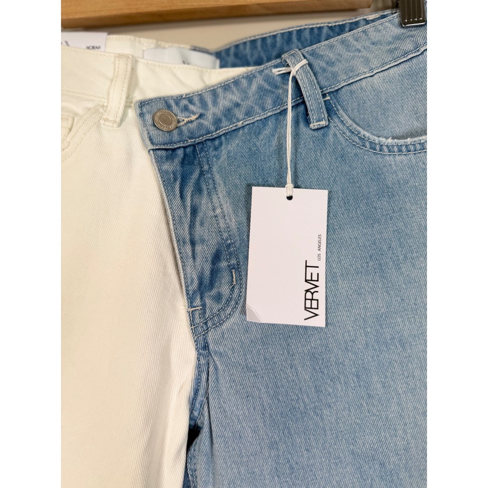 Vervet Norah Two Tone High Rise Straight Jeans White Blue Distressed 26 NEW - Picture 4 of 11